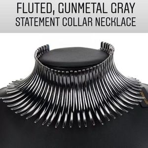 Fluted, Gunmetal Gray Egyptian Inspired Necklace